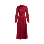 Elie Saab Pinstripe Cady Midi Dress in Red featuring Classic Collar – Luxury Designer Fashion at Luxury Shoes .