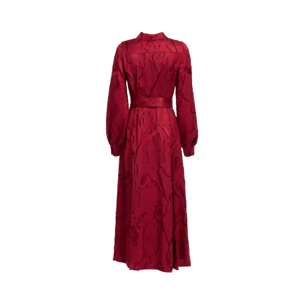 Elie Saab Pinstripe Cady Midi Dress in Red featuring Classic Collar – Luxury Designer Fashion at Luxury Shoes .