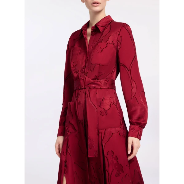 Elie Saab Pinstripe Cady Midi Dress in Red featuring Classic Collar – Luxury Designer Fashion at Luxury Shoes .