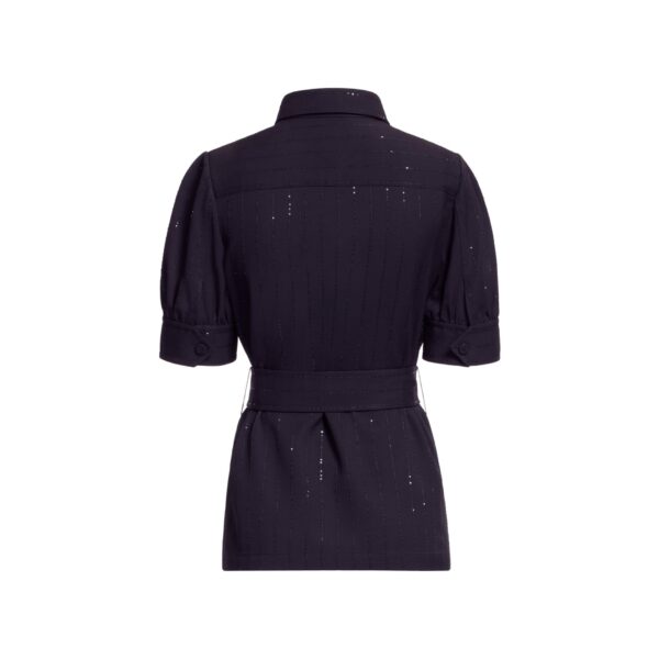 Elie Saab Pinstripe Crepe Shirt in Black featuring Classic Collar – Luxury Designer Fashion at Luxury Shoes .