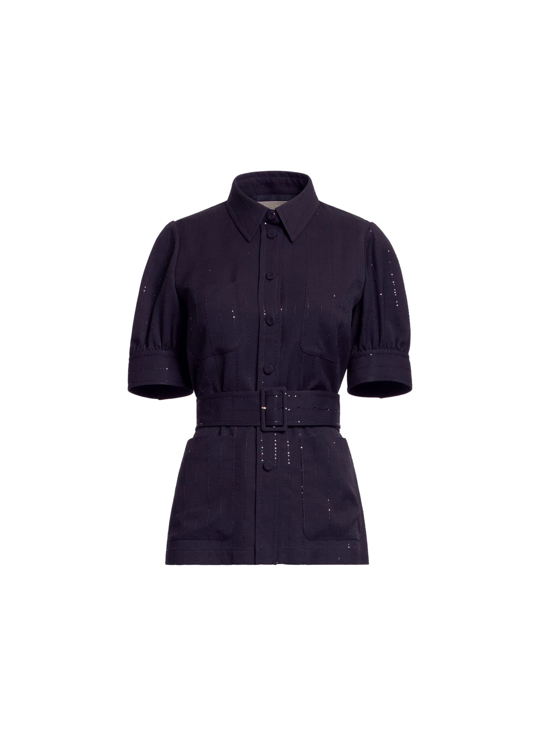 Elie Saab Pinstripe Crepe Shirt Elie Saab Pinstripe Crepe Shirt in Black featuring Classic Collar – Luxury Designer Fashion at Luxury Shoes .