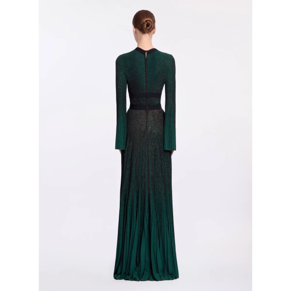 Elie Saab Pleated Knit Long Dress in Green featuring Pleated Knit – Luxury Designer Fashion at Luxury Shoes .