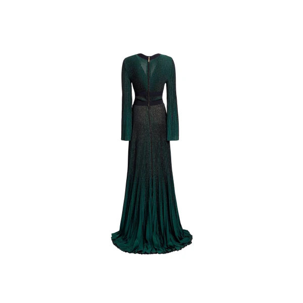 Elie Saab Pleated Knit Long Dress in Green featuring Pleated Knit – Luxury Designer Fashion at Luxury Shoes .