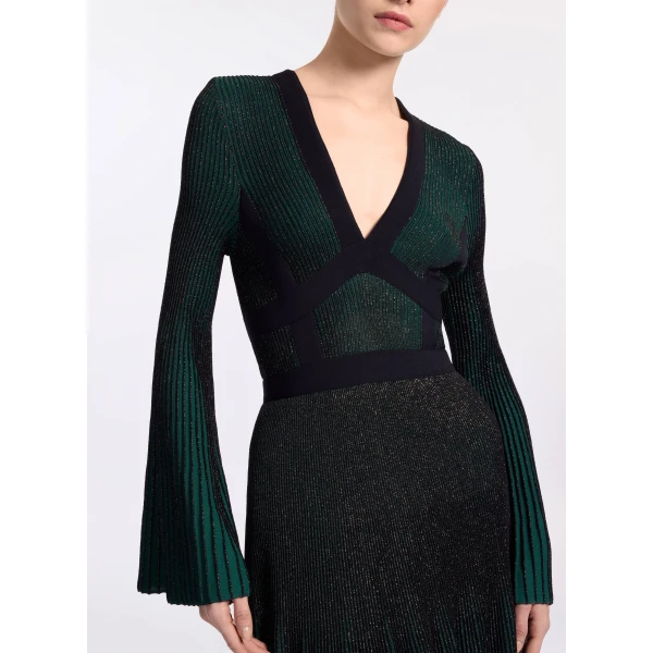 Elie Saab Pleated Knit Long Dress in Green featuring Pleated Knit – Luxury Designer Fashion at Luxury Shoes .