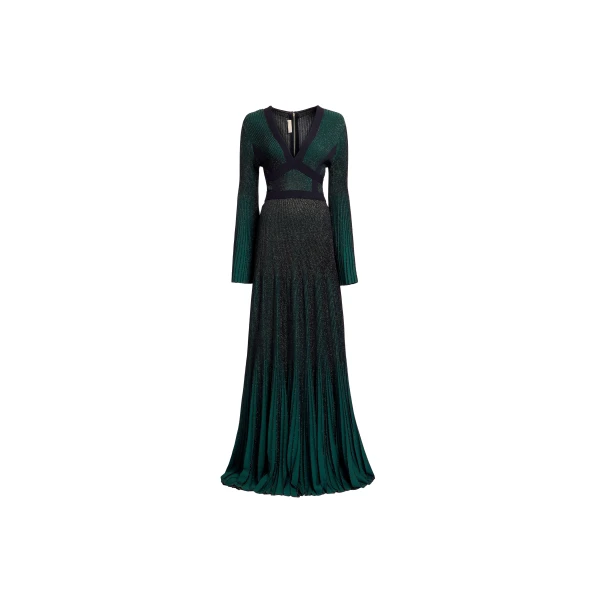Elie Saab Pleated Knit Long Dress in Green featuring Pleated Knit – Luxury Designer Fashion at Luxury Shoes .