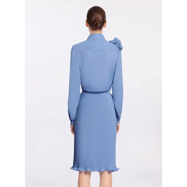Elie Saab Pleated Ruffle Chiffon Shirt in Blue featuring Pleated Ruffle Details – Luxury Designer Fashion at Luxury Shoes .