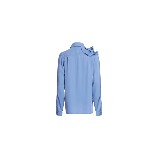 Elie Saab Pleated Ruffle Chiffon Shirt in Blue featuring Pleated Ruffle Details – Luxury Designer Fashion at Luxury Shoes .