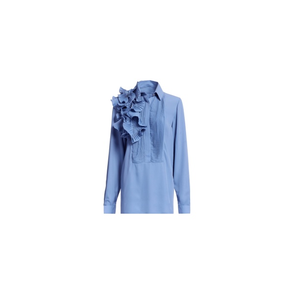 Elie Saab Pleated Ruffle Chiffon Shirt in Blue featuring Pleated Ruffle Details – Luxury Designer Fashion at Luxury Shoes .