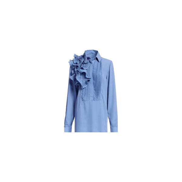 Elie Saab Pleated Ruffle Chiffon Shirt in Blue featuring Pleated Ruffle Details – Luxury Designer Fashion at Luxury Shoes .