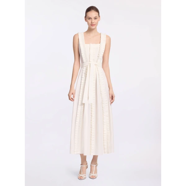 Elie Saab Pleated Ruffle Midi Dress in White featuring Pleated Ruffle Detail – Luxury Designer Fashion at Luxury Shoes .