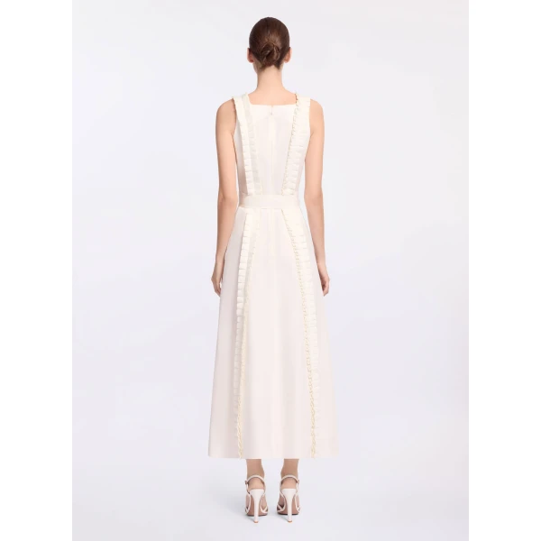 Elie Saab Pleated Ruffle Midi Dress in White featuring Pleated Ruffle Detail – Luxury Designer Fashion at Luxury Shoes .