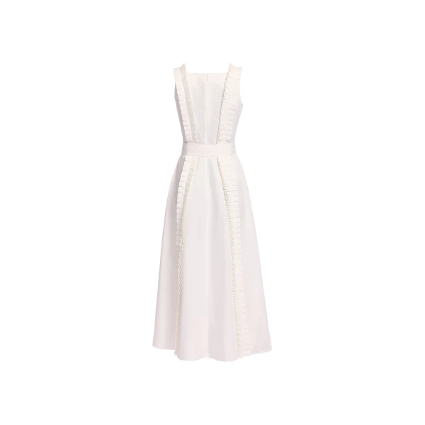 Elie Saab Pleated Ruffle Midi Dress in White featuring Pleated Ruffle Detail – Luxury Designer Fashion at Luxury Shoes .