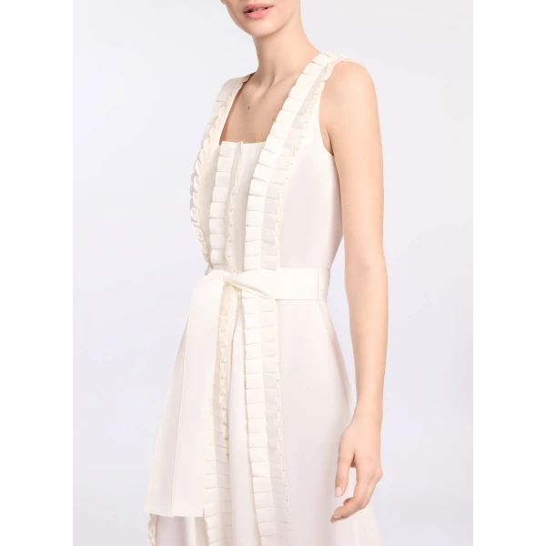 Elie Saab Pleated Ruffle Midi Dress in White featuring Pleated Ruffle Detail – Luxury Designer Fashion at Luxury Shoes .