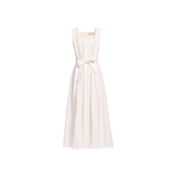 Elie Saab Pleated Ruffle Midi Dress in White featuring Pleated Ruffle Detail – Luxury Designer Fashion at Luxury Shoes .