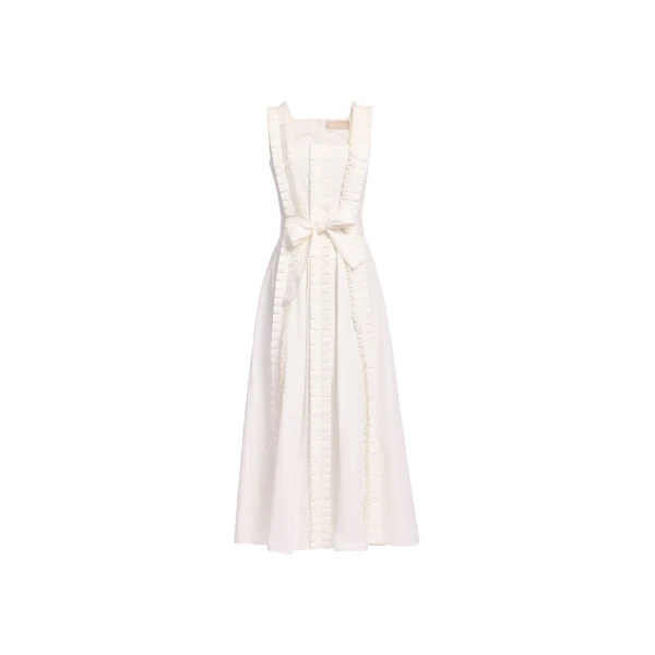 Elie Saab Pleated Ruffle Midi Dress in White featuring Pleated Ruffle Detail – Luxury Designer Fashion at Luxury Shoes .