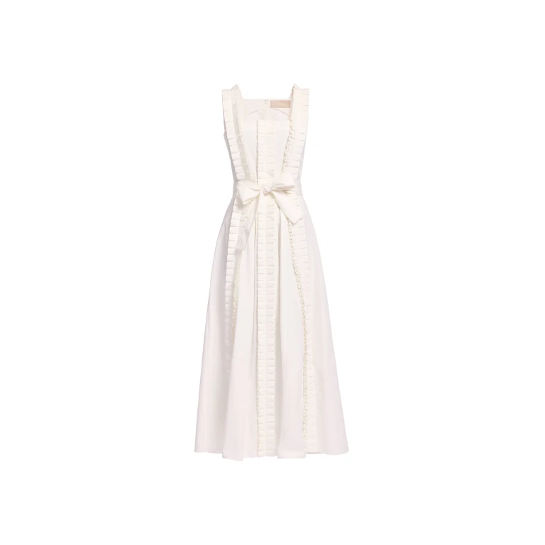Elie Saab Pleated Ruffle Midi Dress in White featuring Pleated Ruffle Detail – Luxury Designer Fashion at Luxury Shoes .