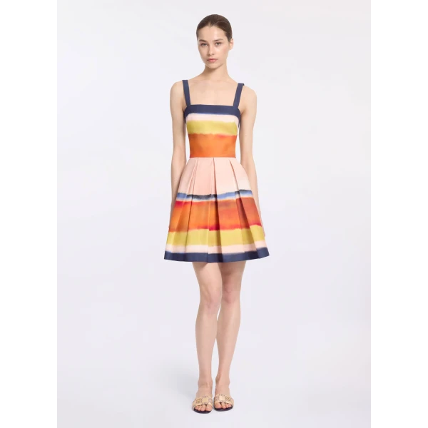 Elie Saab Printed Cotton Short Dress in Multicolour featuring Straight Across Neckline – Luxury Designer Fashion at Luxury Shoes .