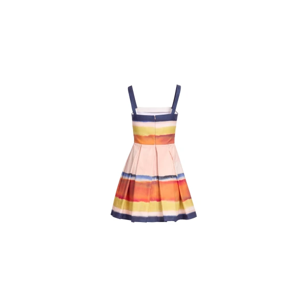 Elie Saab Printed Cotton Short Dress in Multicolour featuring Straight Across Neckline – Luxury Designer Fashion at Luxury Shoes .