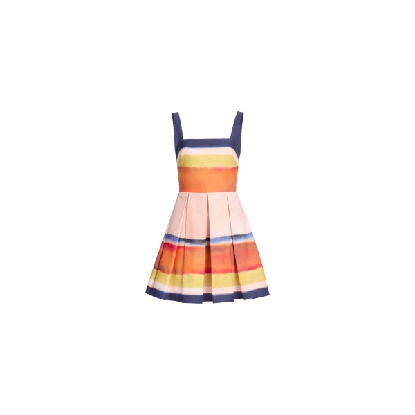 Elie Saab Printed Cotton Short Dress in Multicolour featuring Straight Across Neckline – Luxury Designer Fashion at Luxury Shoes .