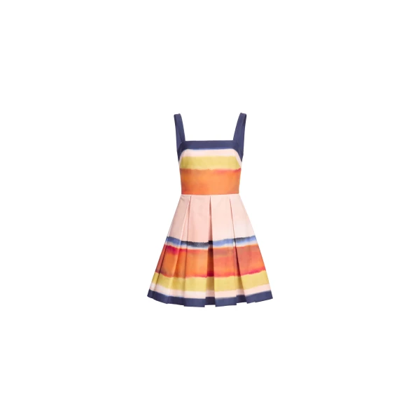Elie Saab Printed Cotton Short Dress in Multicolour featuring Straight Across Neckline – Luxury Designer Fashion at Luxury Shoes .