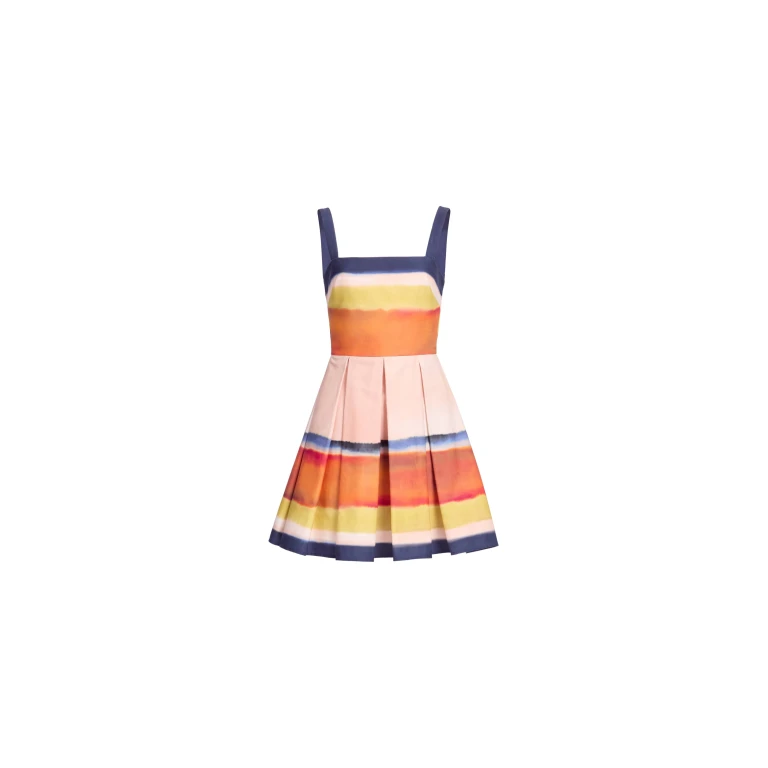 Elie Saab Printed Cotton Short Dress in Multicolour featuring Straight Across Neckline – Luxury Designer Fashion at Luxury Shoes .