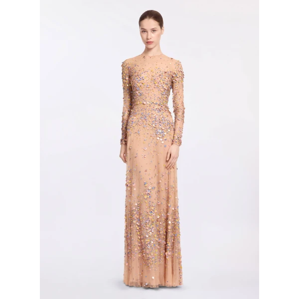 Elie Saab Sequin Embroidered Long Dress in Pink featuring Multicolored Sequins – Luxury Designer Fashion at Luxury Shoes .