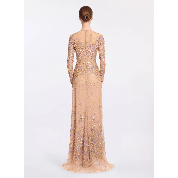 Elie Saab Sequin Embroidered Long Dress in Pink featuring Multicolored Sequins – Luxury Designer Fashion at Luxury Shoes .