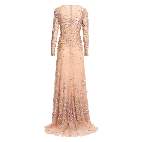 Elie Saab Sequin Embroidered Long Dress in Pink featuring Multicolored Sequins – Luxury Designer Fashion at Luxury Shoes .