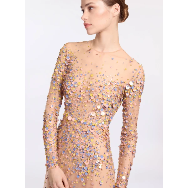 Elie Saab Sequin Embroidered Long Dress in Pink featuring Multicolored Sequins – Luxury Designer Fashion at Luxury Shoes .