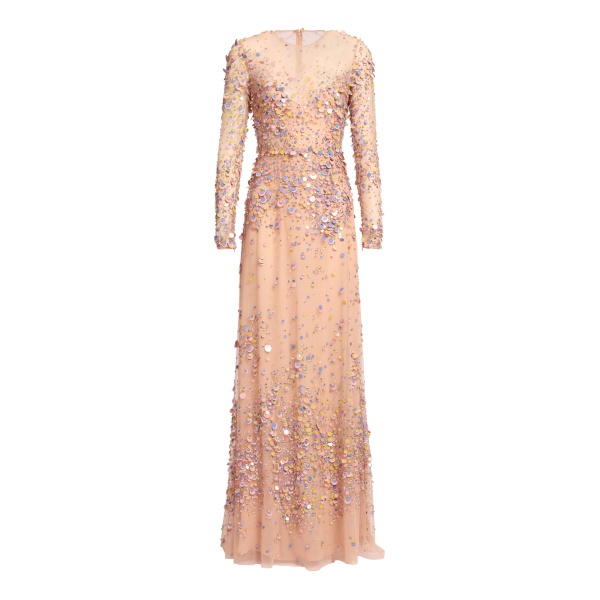 Elie Saab Sequin Embroidered Long Dress in Pink featuring Multicolored Sequins – Luxury Designer Fashion at Luxury Shoes .