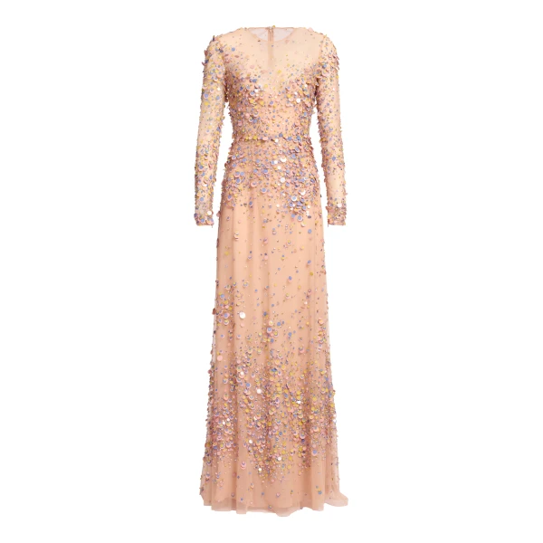 Elie Saab Sequin Embroidered Long Dress in Pink featuring Multicolored Sequins – Luxury Designer Fashion at Luxury Shoes .