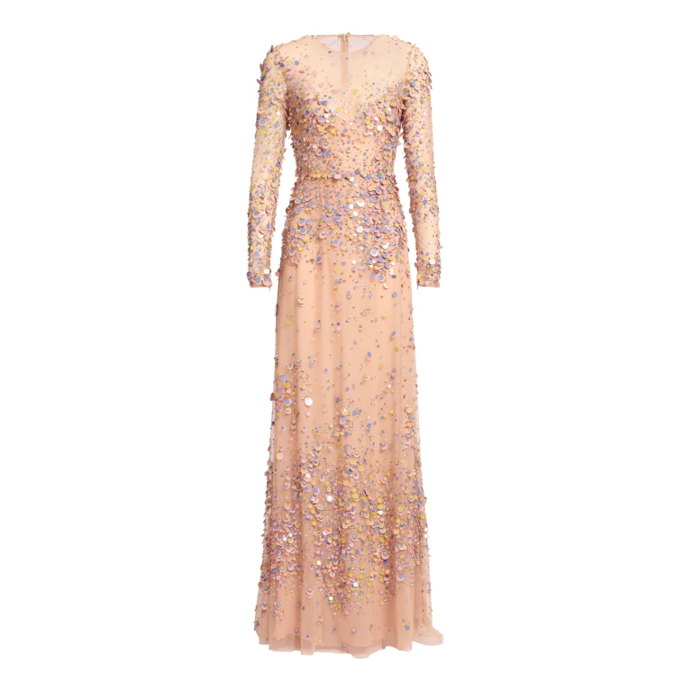 Elie Saab Sequin Embroidered Long Dress in Pink featuring Multicolored Sequins – Luxury Designer Fashion at Luxury Shoes .