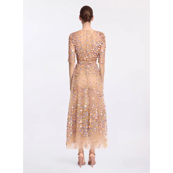 Elie Saab Sequin Embroidered Midi Dress in Pink featuring Multicolored Sequins – Luxury Designer Fashion at Luxury Shoes .