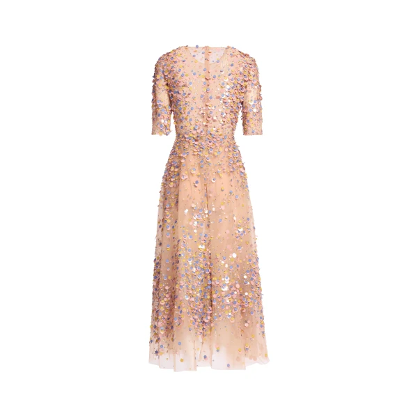 Elie Saab Sequin Embroidered Midi Dress in Pink featuring Multicolored Sequins – Luxury Designer Fashion at Luxury Shoes .