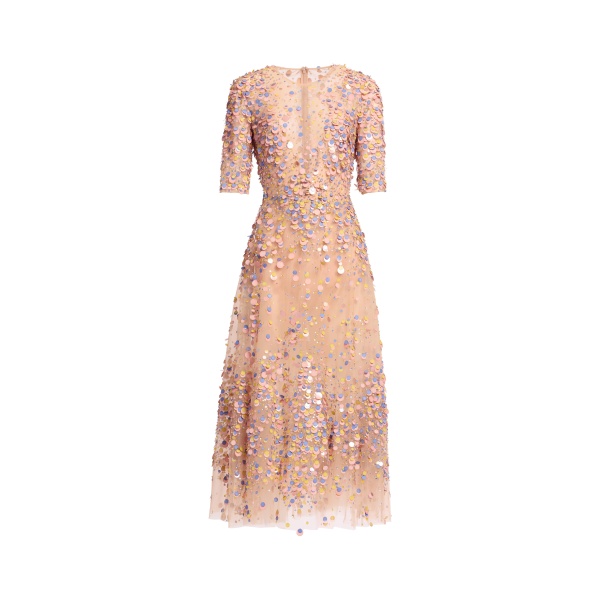 Elie Saab Sequin Embroidered Midi Dress in Pink featuring Multicolored Sequins – Luxury Designer Fashion at Luxury Shoes .