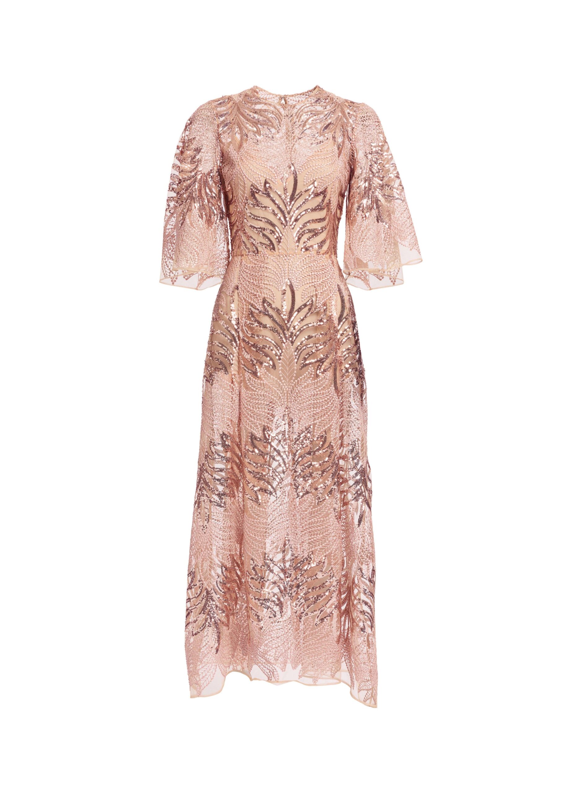 Elie Saab Sequin Embroidered Midi Dress Elie Saab Sequin Embroidered Midi Dress in Pink featuring Round Neck – Luxury Designer Fashion at Luxury Shoes .