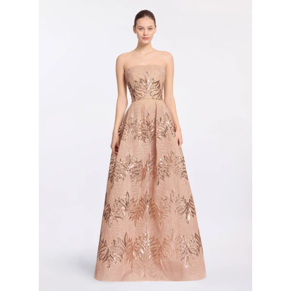 Elie Saab Sequin Embroidered Strapless Gown in Pink featuring Corset Bodice – Luxury Designer Fashion at Luxury Shoes .