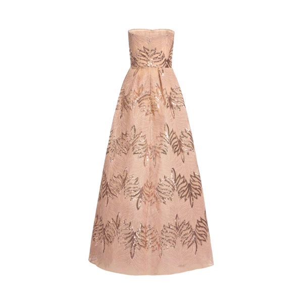 Elie Saab Sequin Embroidered Strapless Gown in Pink featuring Corset Bodice – Luxury Designer Fashion at Luxury Shoes .