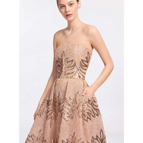 Elie Saab Sequin Embroidered Strapless Gown in Pink featuring Corset Bodice – Luxury Designer Fashion at Luxury Shoes .