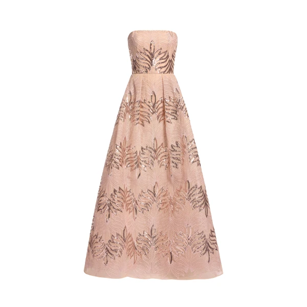 Elie Saab Sequin Embroidered Strapless Gown in Pink featuring Corset Bodice – Luxury Designer Fashion at Luxury Shoes .