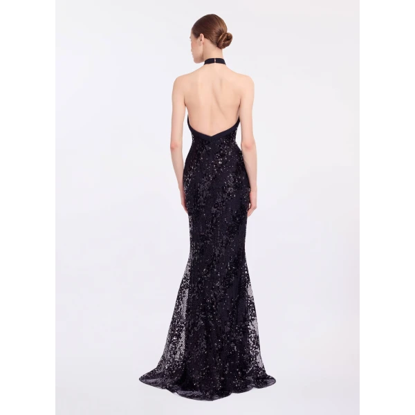 Elie Saab Sequins Halter Long Dress in Black featuring Halter Neck – Luxury Designer Fashion at Luxury Shoes .