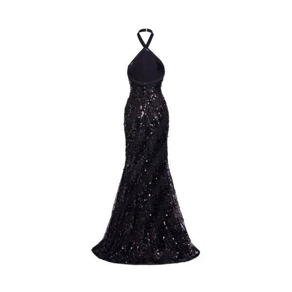 Elie Saab Sequins Halter Long Dress in Black featuring Halter Neck – Luxury Designer Fashion at Luxury Shoes .