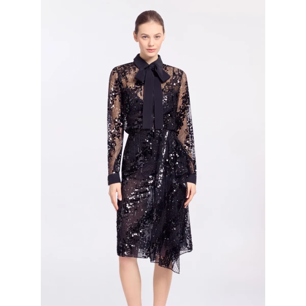 Elie Saab Sequins Shirt in Black featuring Classic Collar – Luxury Designer Fashion at Luxury Shoes .