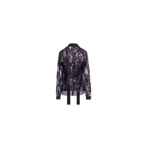 Elie Saab Sequins Shirt in Black featuring Classic Collar – Luxury Designer Fashion at Luxury Shoes .