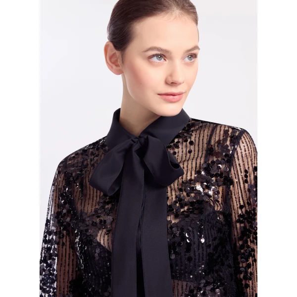 Elie Saab Sequins Shirt in Black featuring Classic Collar – Luxury Designer Fashion at Luxury Shoes .