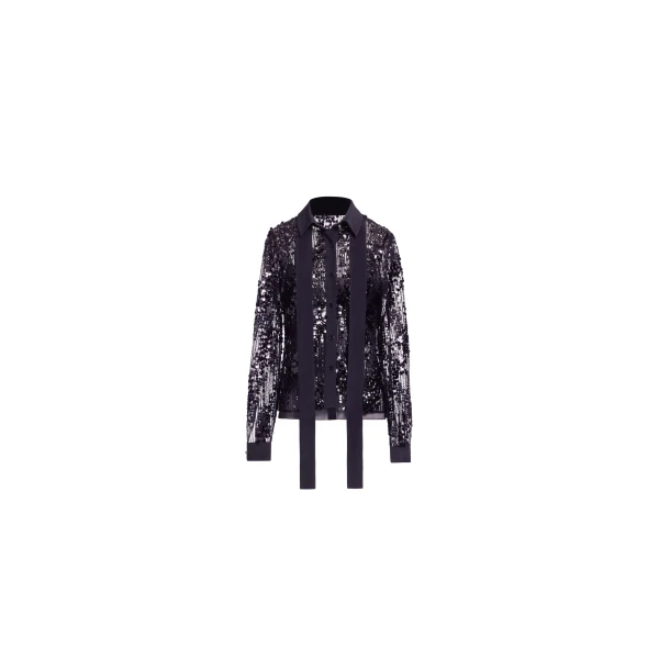Elie Saab Sequins Shirt in Black featuring Classic Collar – Luxury Designer Fashion at Luxury Shoes .