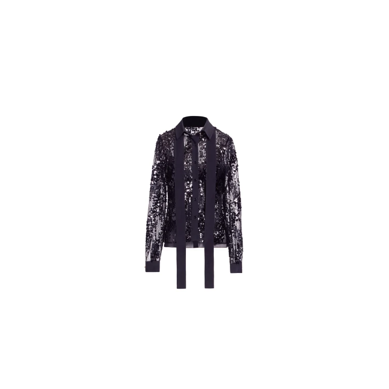 Elie Saab Sequins Shirt in Black featuring Classic Collar – Luxury Designer Fashion at Luxury Shoes .