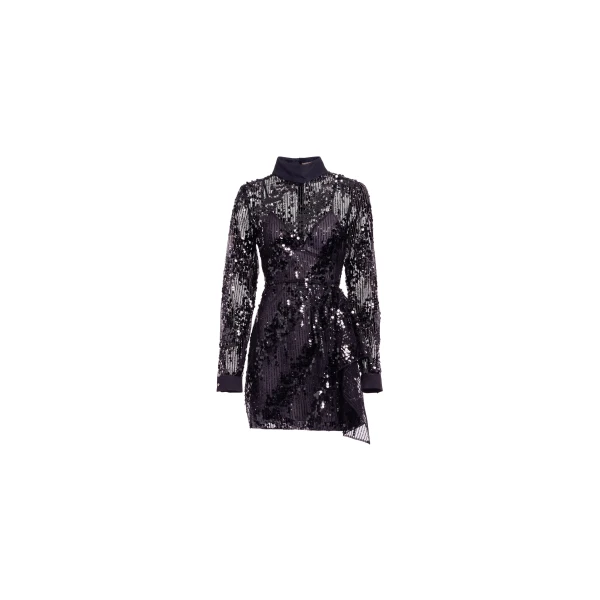 Elie Saab Sequins Short Dress in Black featuring Asymmetrical Draping – Luxury Designer Fashion at Luxury Shoes .