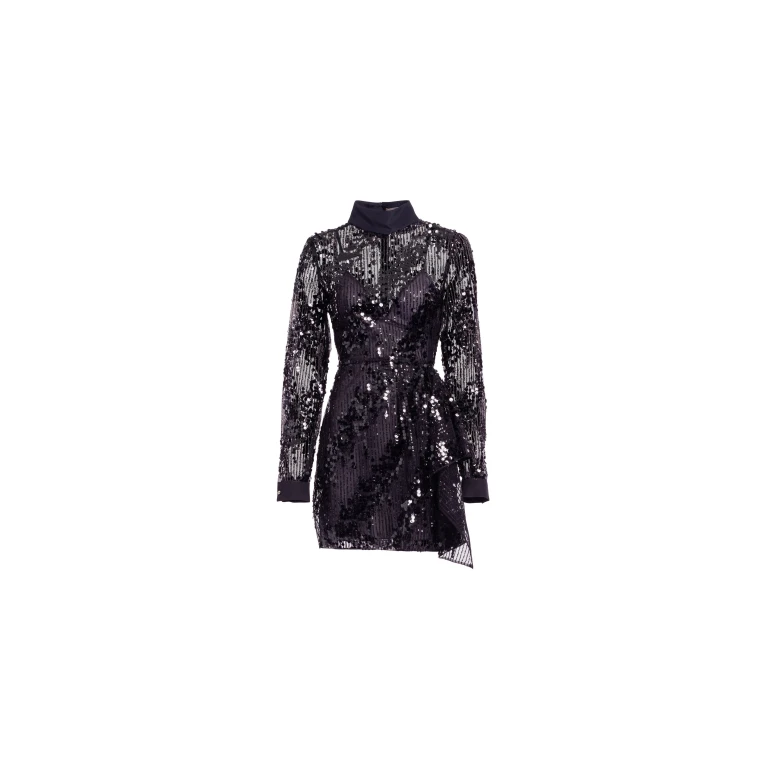 Elie Saab Sequins Short Dress in Black featuring Asymmetrical Draping – Luxury Designer Fashion at Luxury Shoes .