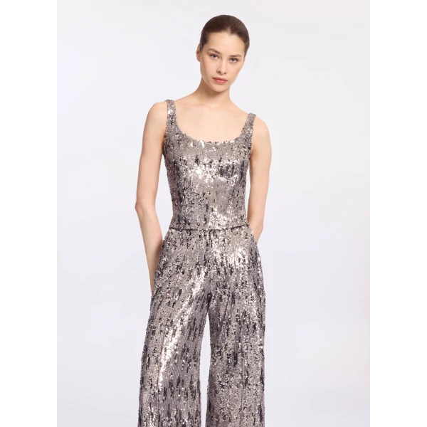 Elie Saab Sequins Top in Silver featuring Scoop Neckline – Luxury Designer Fashion at Luxury Shoes .